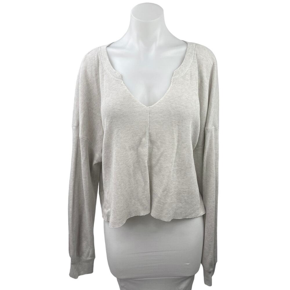 Nordstrom BP Heather Gray Split Neck Thermal Crop Long Sleeve Blouse Top Size 2X